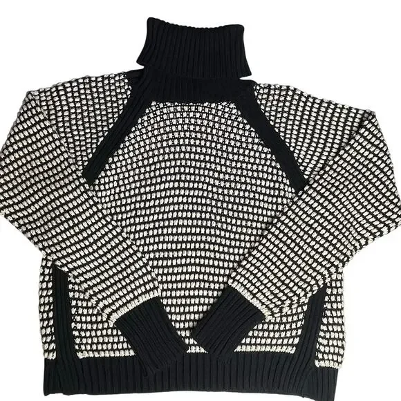 Cleobella womens Madison Knit Sweater Black/Ivory size Small Cotton Turtleneck - Picture 7 of 16